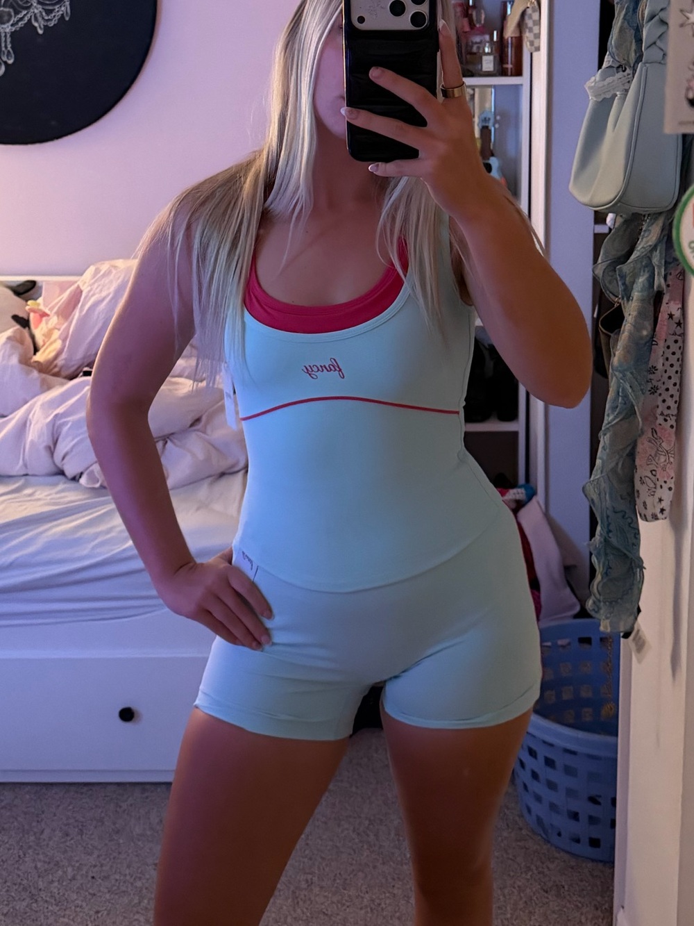 Light Blue & Pink Supportive Sports Bra Romper